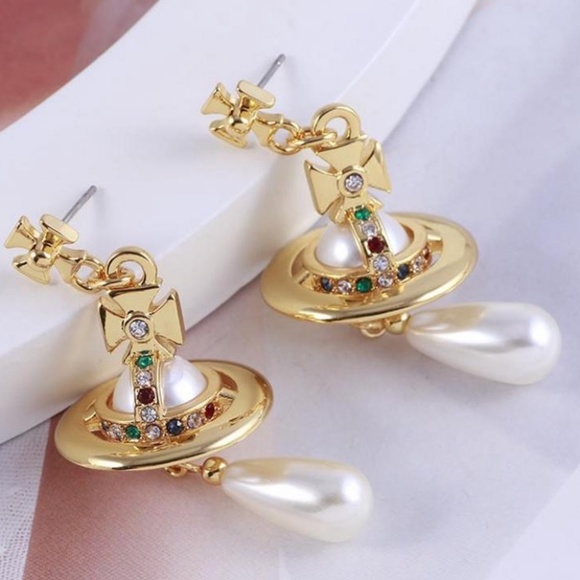 Vivienne Westwood Gold and Pearl Earrings - Picture 1 of 8